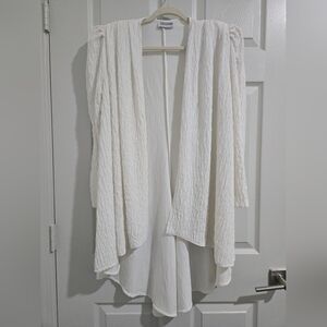Textured Cream Open Front Cardigan